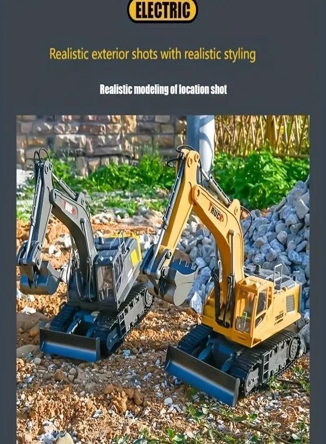 RahiGlow Remote Control Excavator Toys for Boys Rc Digger Construction Toys Tractor,Simulated Smoke, Sound, Lighting, Metal Digging Head,Rc Truck Gifts for Boys - Adult, Multicolor - Image 4